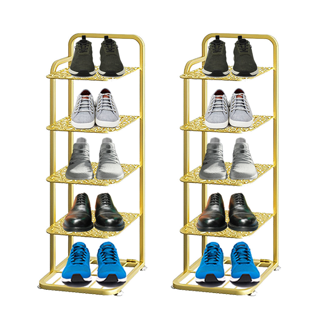 NNEAGS 2X 5 Tier Gold Plated Metal Shoe Organizer Space Saving Portable Footwear Storage Shelf