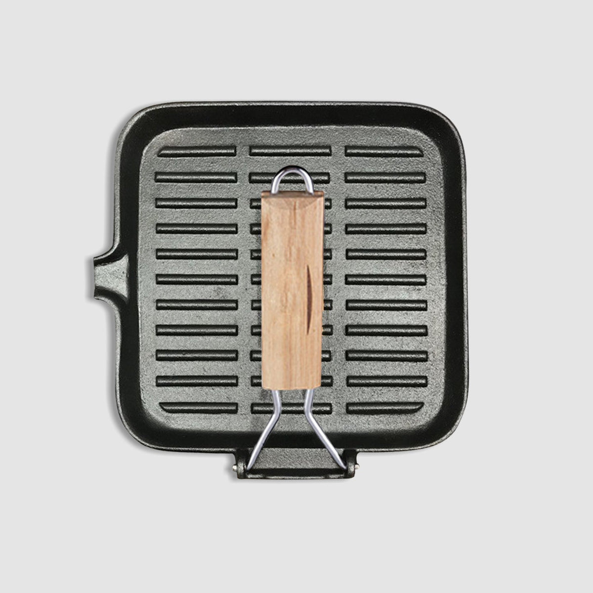 NNEAGS 2X 28cm Ribbed Cast Iron Square Steak Frying Grill Skillet Pan with Folding Wooden Handle