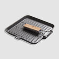 NNEAGS 2X 28cm Ribbed Cast Iron Square Steak Frying Grill Skillet Pan with Folding Wooden Handle