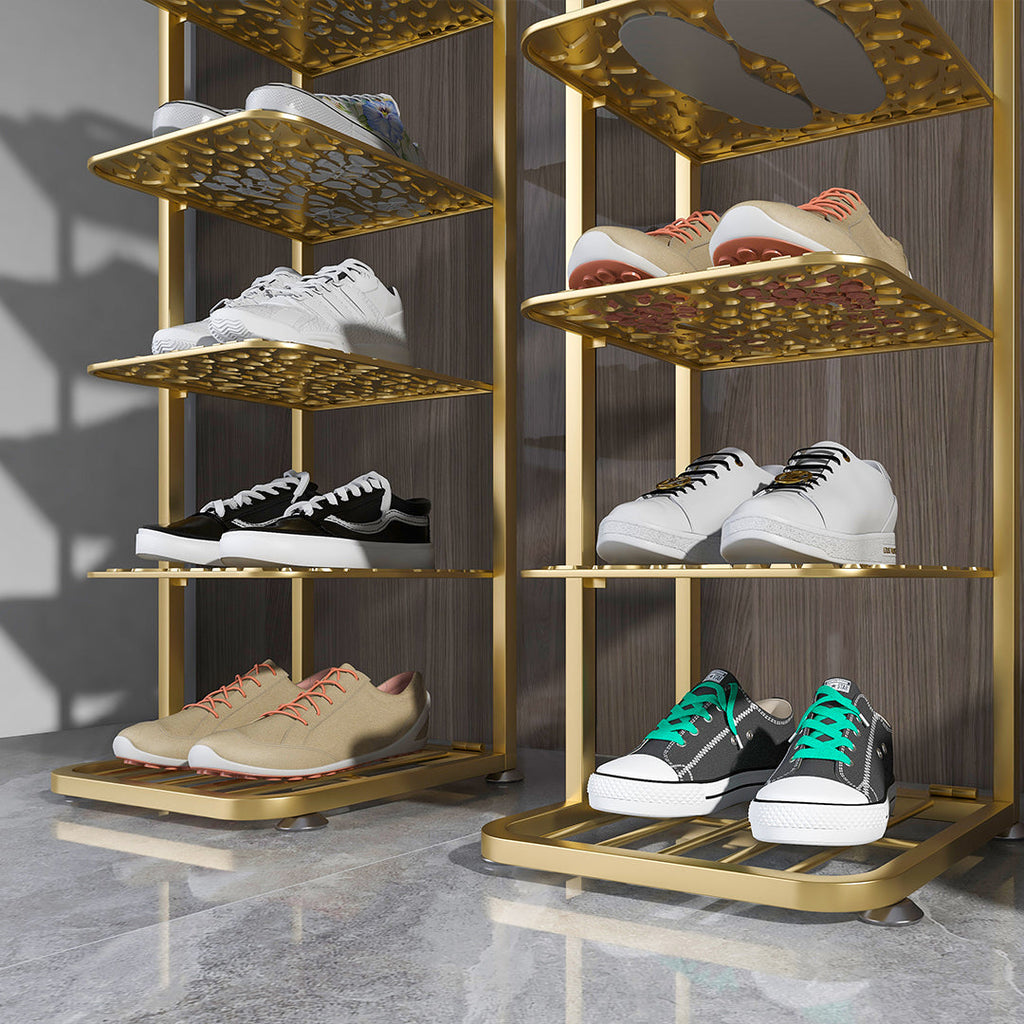 NNEAGS 2X 5 Tier Gold Plated Metal Shoe Organizer Space Saving Portable Footwear Storage Shelf