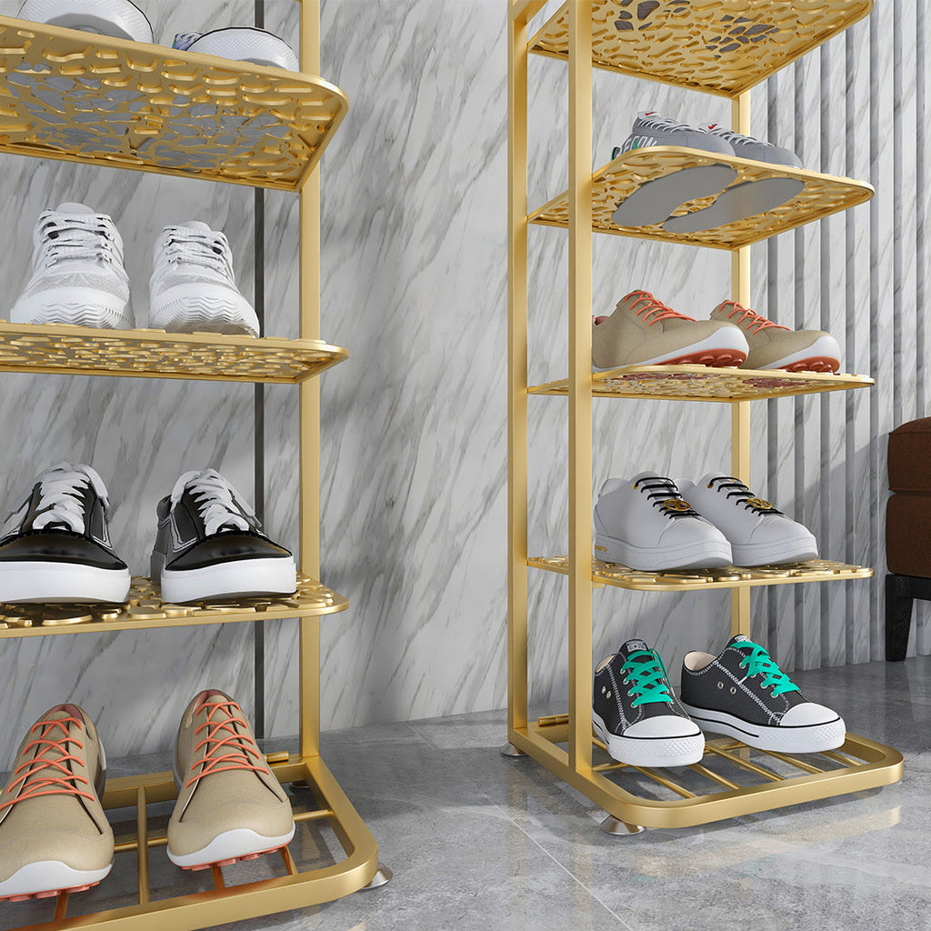 NNEAGS 2X 5 Tier Gold Plated Metal Shoe Organizer Space Saving Portable Footwear Storage Shelf