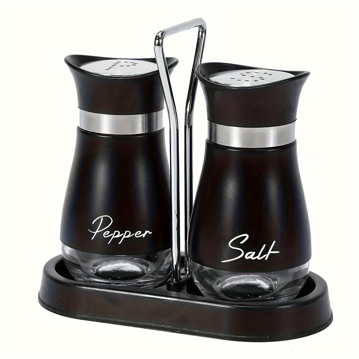 NNETM Salt and Pepper Shaker Set with Stand Stainless Steel