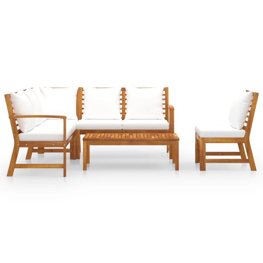 NNEVL 5 Piece Garden Lounge Set with Cushion Cream Solid Acacia Wood