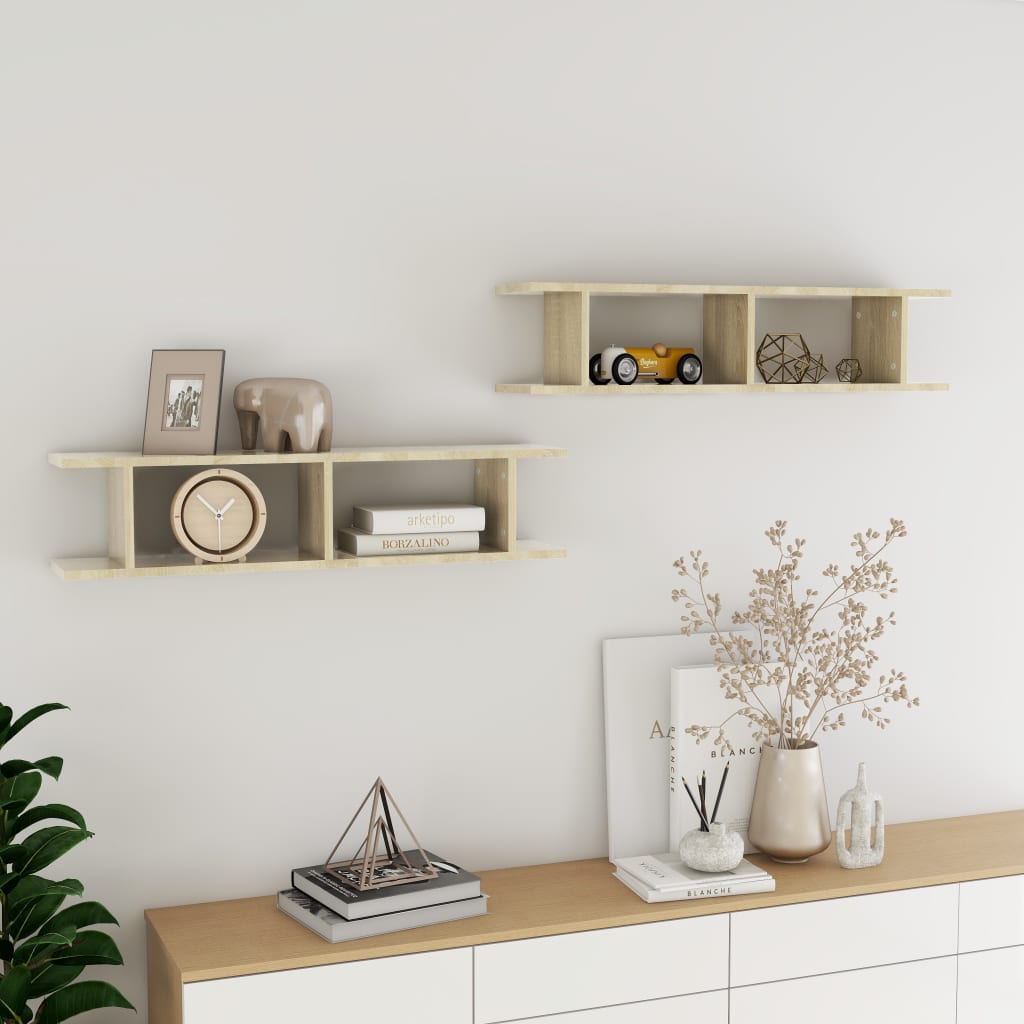 NNEVL Wall Shelves 2 pcs Sonoma Oak 90x18x20 cm Chipboard