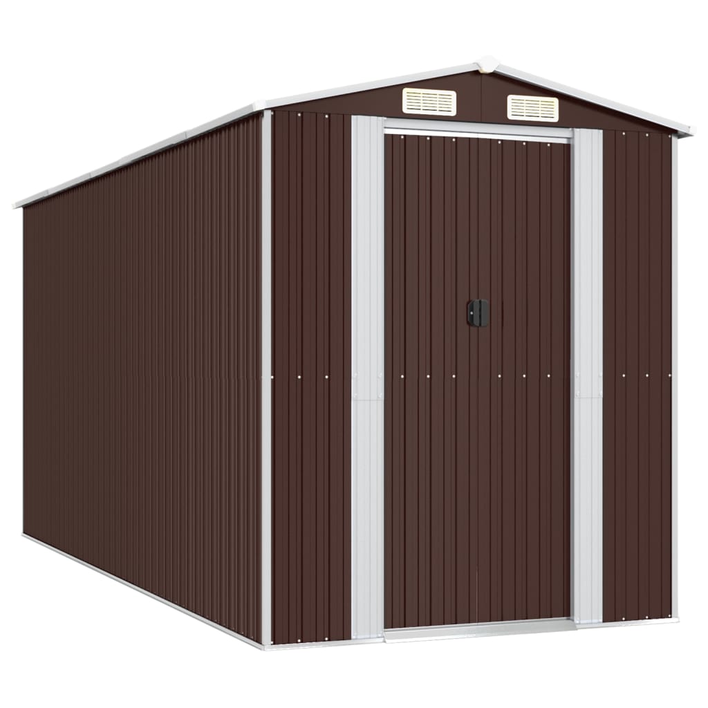 NNEVL Garden Shed Dark Brown 192x440x223 cm Galvanised Steel