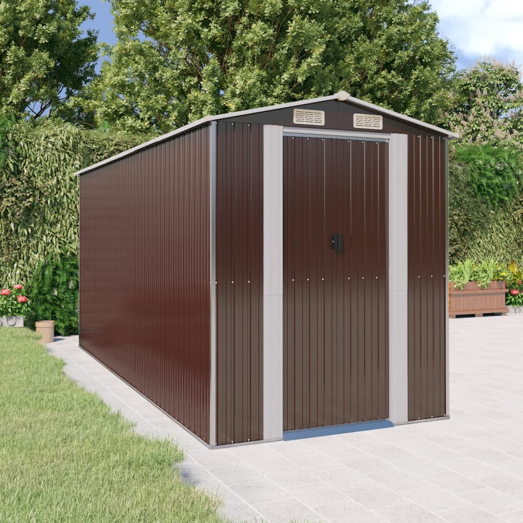 NNEVL Garden Shed Dark Brown 192x440x223 cm Galvanised Steel