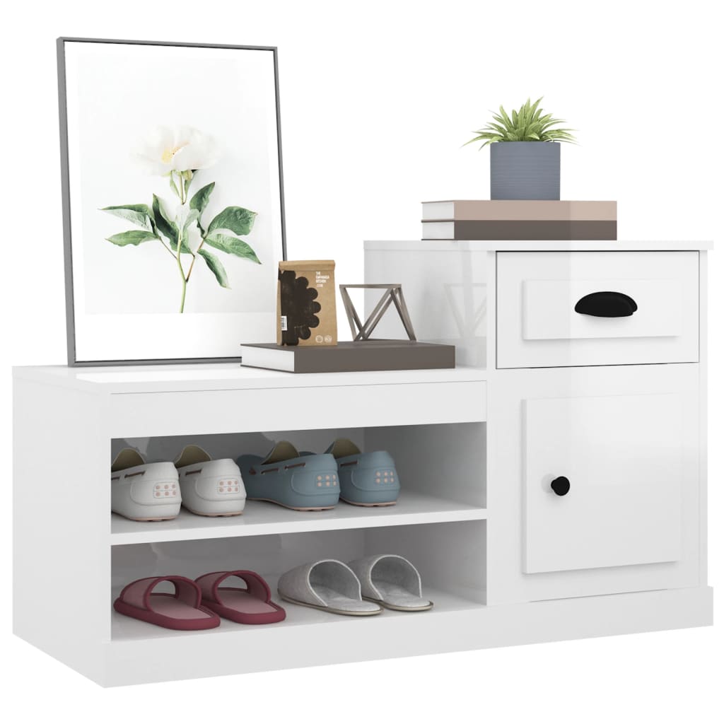 NNEVL Shoe Cabinet High Gloss White 100x42x60 cm Engineered Wood