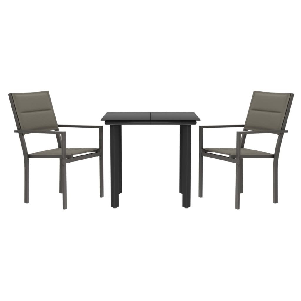 NNEVL 3 Piece Garden Dining Set Black Steel and Textilene