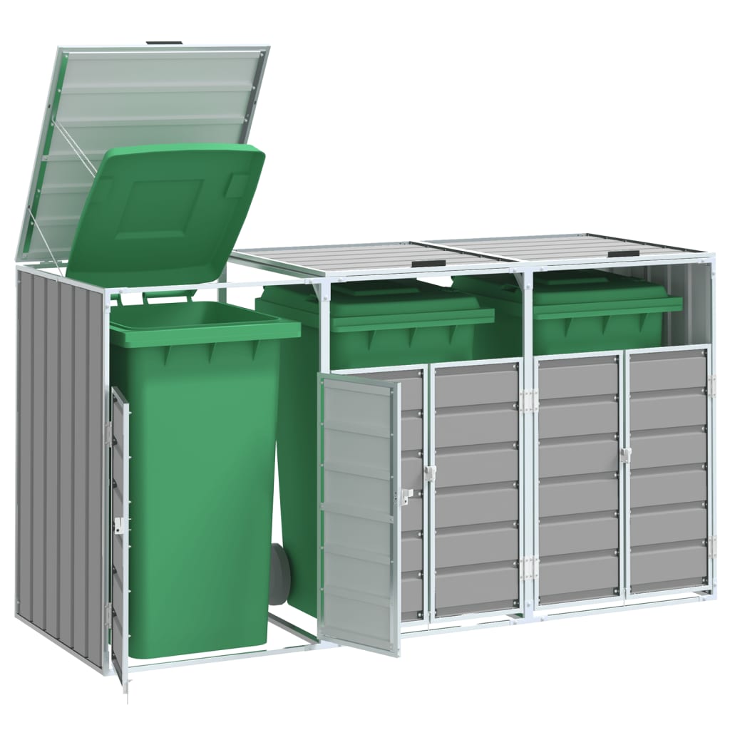 NNEVL Wheelie Bin Storage for Triple Bins Grey 216x81x115 cm Steel