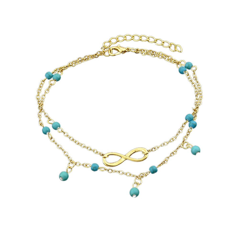 1 pc Double layer Chain Turquoise Infinity Anklet Barefoot Foot Beach Jewellery