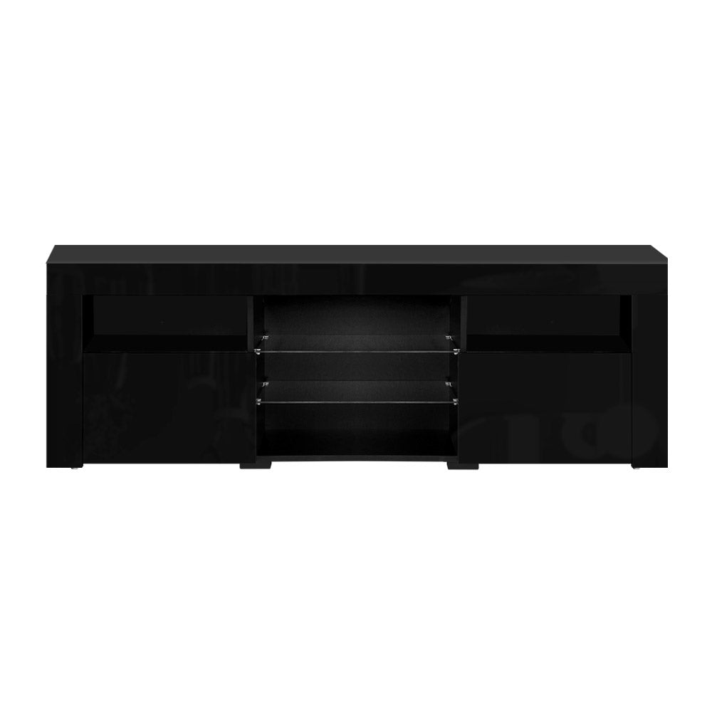 NNEDSZ TV Cabinet Entertainment Unit Stand RGB LED Gloss Furniture 160cm Black