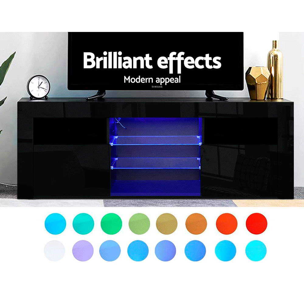 NNEDSZ TV Cabinet Entertainment Unit Stand RGB LED Gloss Furniture 160cm Black