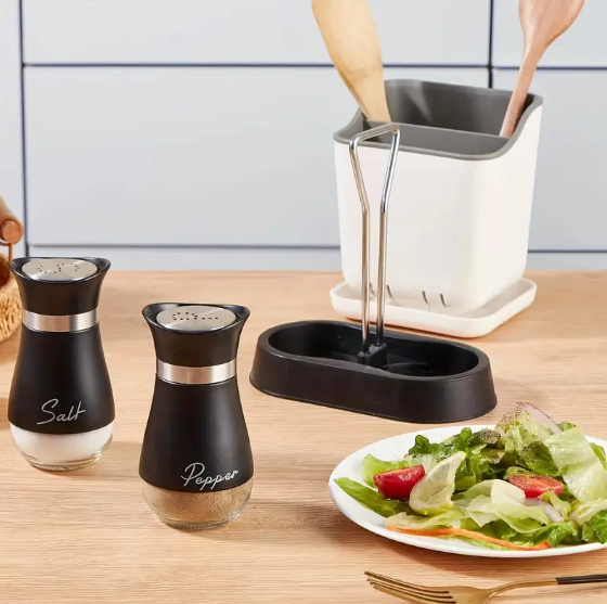 NNETM Salt and Pepper Shaker Set with Stand Stainless Steel