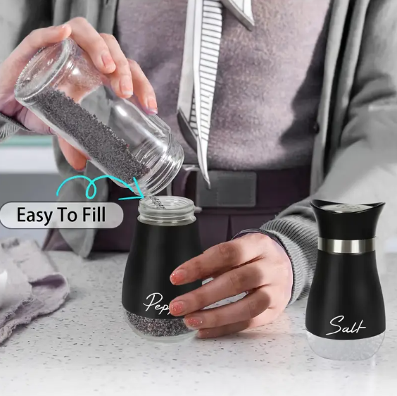 NNETM Salt and Pepper Shaker Set with Stand Stainless Steel