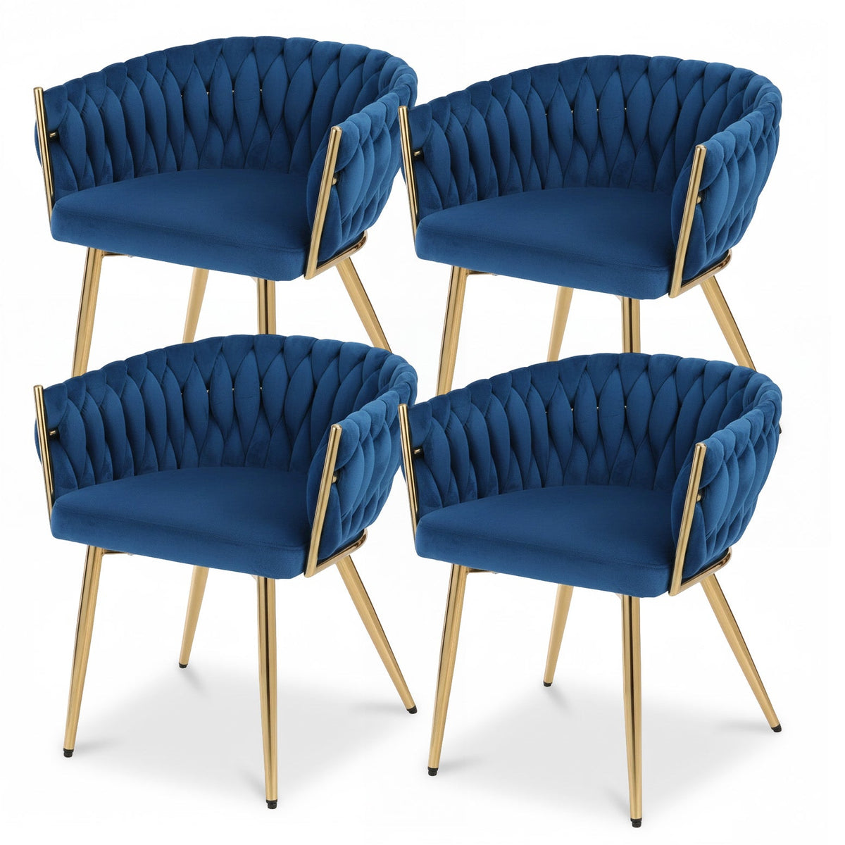 1 Set of 4 Artiss Dining Chairs Velvet Weaving Armchair Blue