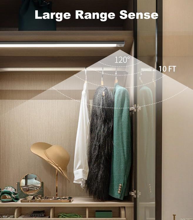 60cm silver LED light strip, wireless magnetic under-cabinet lighting, USB rechargeable, suitable for wardrobes, kitchens, and hallways.
