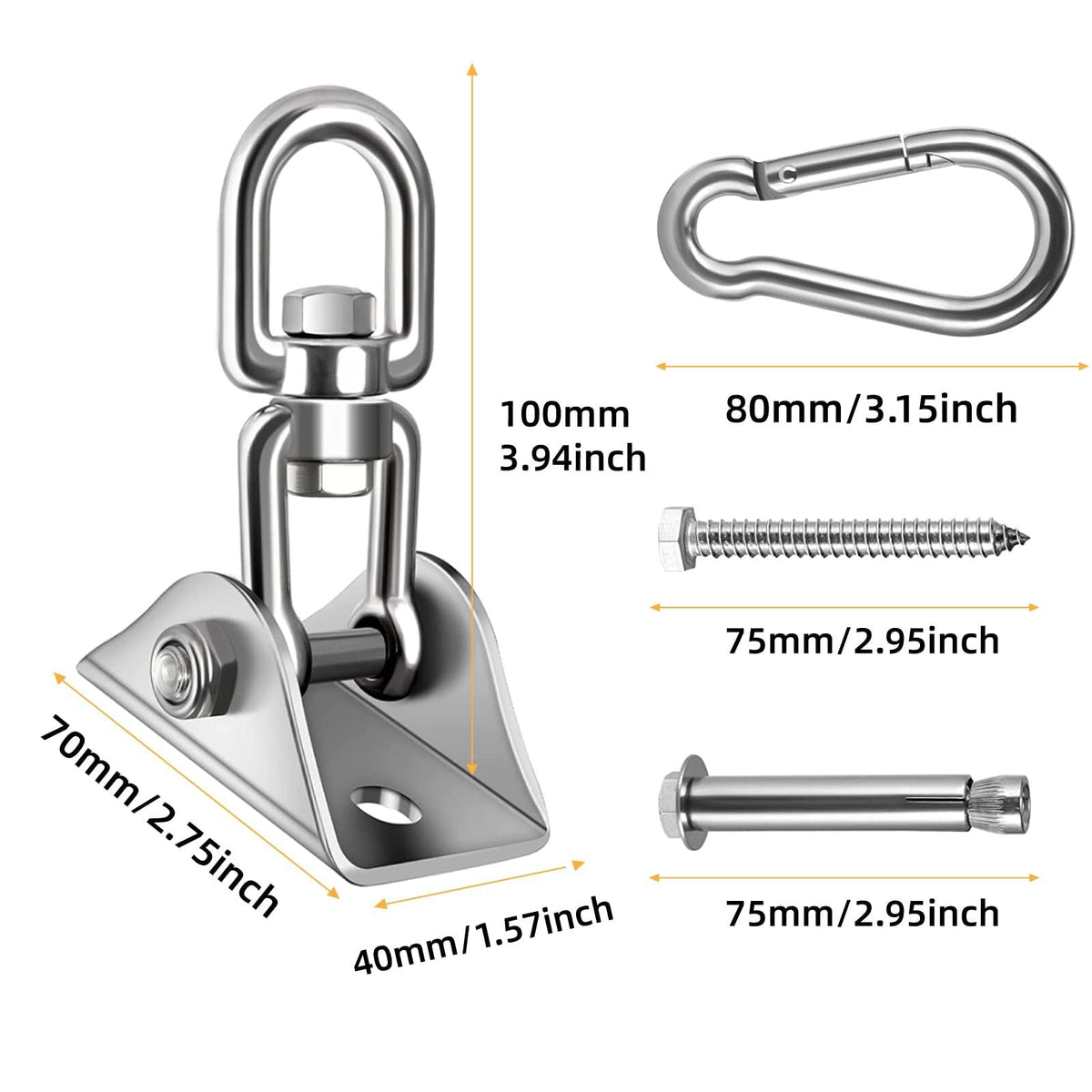 Hammock Hanging Kit, Capacity Heavy Duty 360° Rotate Swing Hooks for Swing, Chair, Yoga, Outdoor Patio Porch Swing Hardware