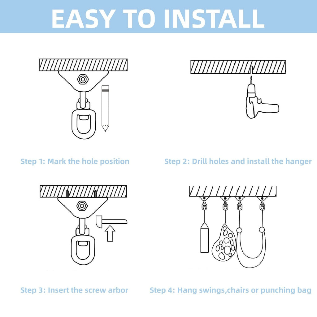 Hammock Hanging Kit, Capacity Heavy Duty 360° Rotate Swing Hooks for Swing, Chair, Yoga, Outdoor Patio Porch Swing Hardware