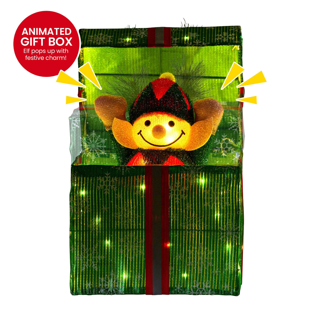 NNEDSZ Christabelle Animated Elf Gift Box Led Lights Christmas Tree Decoration Ornament