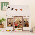 NNECW Kids Play Castle Tent with Star Lights and Washable Velvet Mat-Brown
