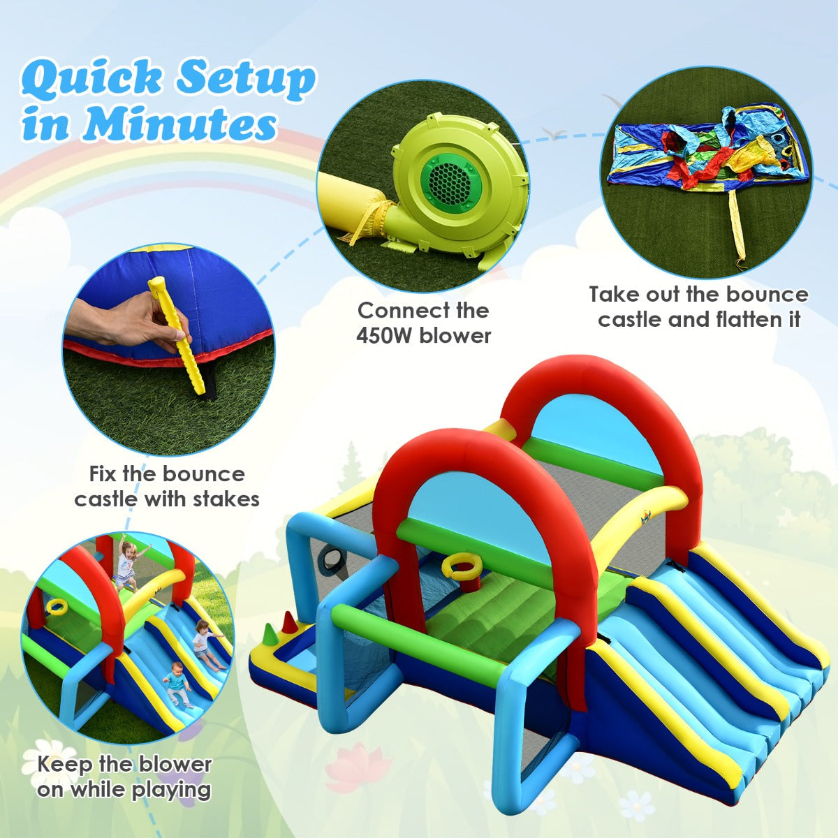 NNECW Inflatable Bounce House with Dual Slides and Jumping Area with 450W Blower