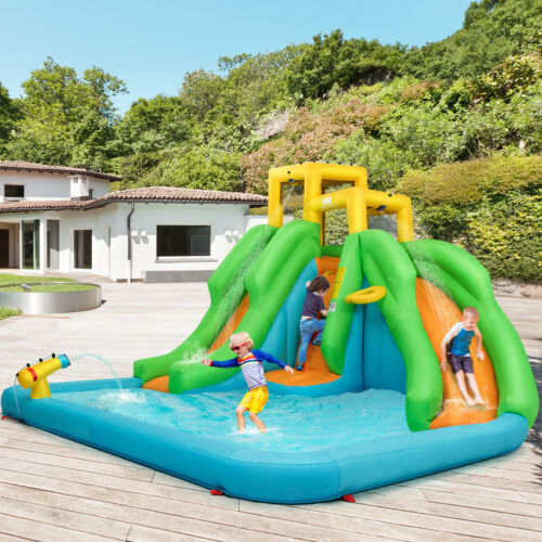 NNECW Inflatable Water Park with Two Slides for Outdoor Play with Blower