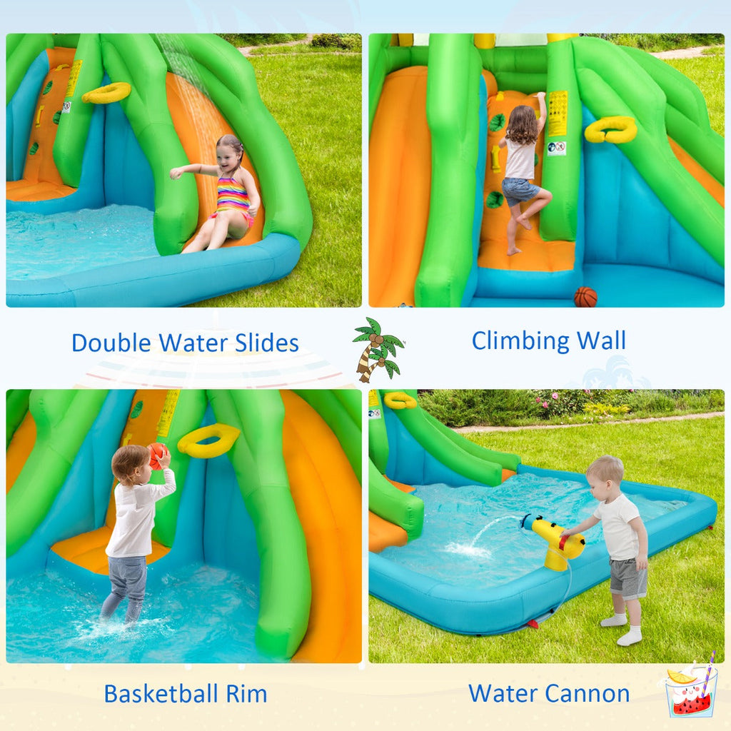 NNECW Inflatable Water Park with Two Slides for Outdoor Play with Blower